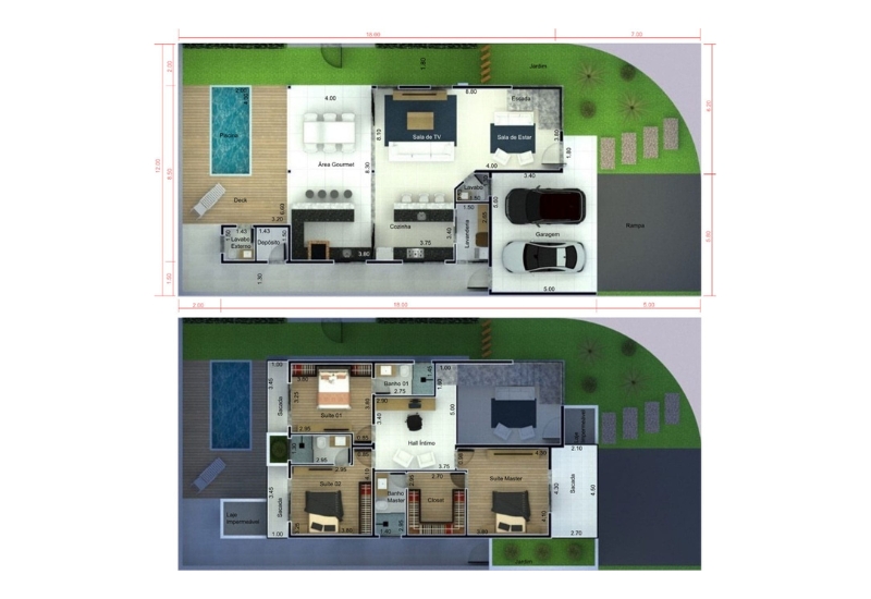 Planta de casa de esquina com 3 quartos usando o tijolo ecológico (1)