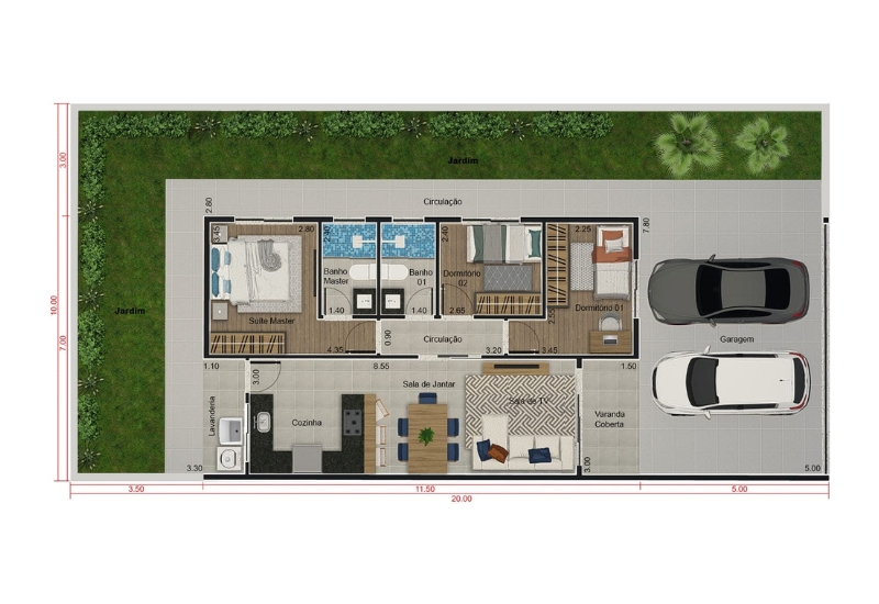 Projeto de casa com tijolo ecológico e pergolado na garagem (2)