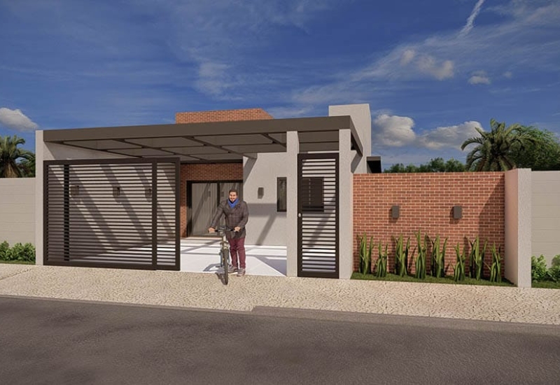 Projeto de casa com tijolo ecológico e pergolado na garagem (7)
