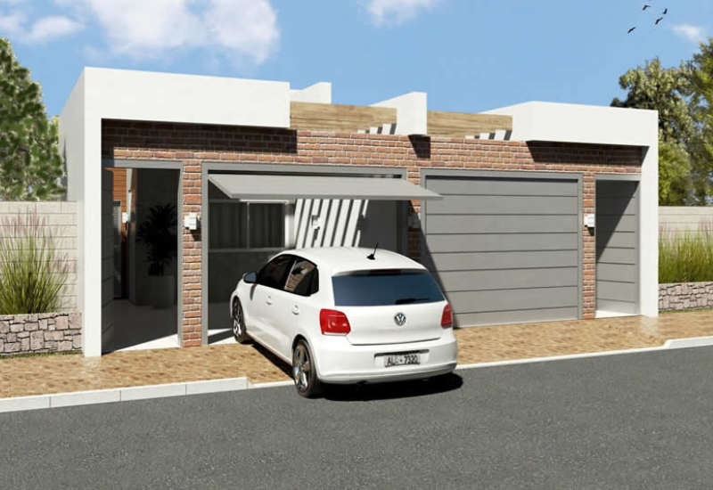 Primeira imagem de um projeto de modulação de uma casa térrea geminada construida com tijolos ecológicos à base de solo cimento padrão minha casa minha vida