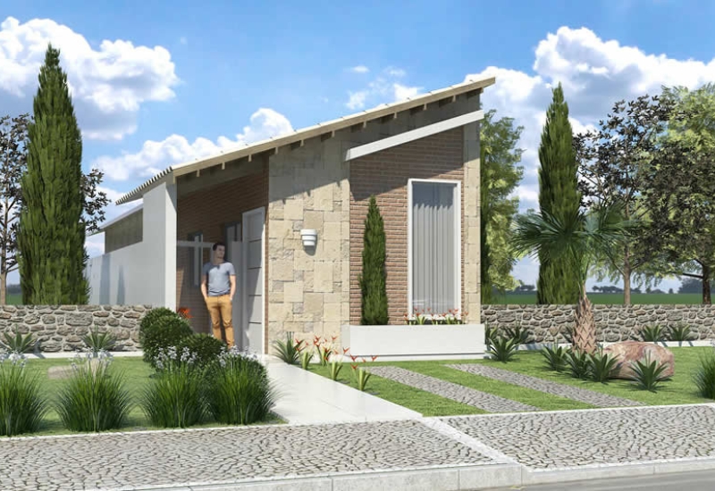 Segunda imagem de um projeto de modulação de uma casa térrea em tijolos ecológicos à base de solo cimento padrão minha casa minha vida