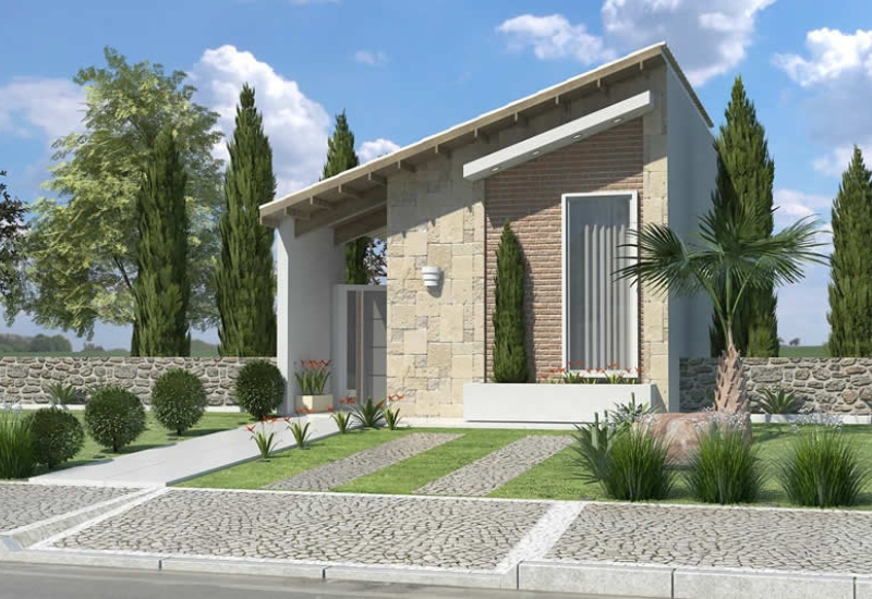 Terceira imagem de um projeto de modulação de uma casa térrea em tijolos ecológicos à base de solo cimento padrão minha casa minha vida